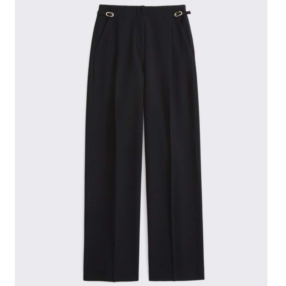 Abercrombie A&F Women 33 16 Sloane Tailored Wide Leg Pant Black Pleat Adjustable